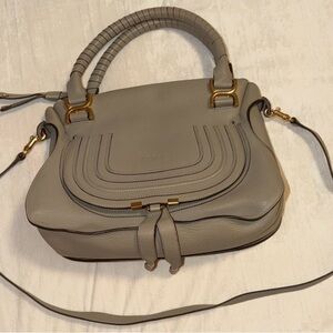 Chloe Marcie Medium Cashmere Gray Leather Shoulder Bag